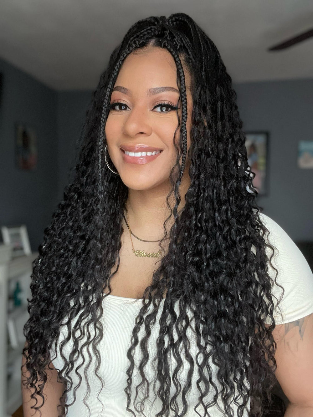 Human Hair Curls With Crochet Boho Box Braids Curly End Goddess Braid Pre  Looped