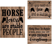 Load image into Gallery viewer, Horse lovers and equestrian set of three poster prints - Decorate your home, office or barn. Reclaimed wood background will compliment decor. Frame NOT included (8x10, Set 1 (3 Prints))