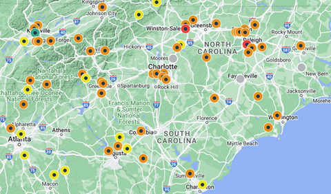 Air quality map for the Carolinas, June 7, 2023