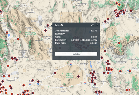 Death Valley temperature readings on 7-18-23