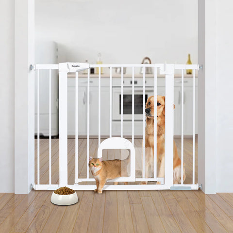 Babelio Upgraded 29-43" Baby Gate with Cat Door, Auto Close Dog Gate for Stairs