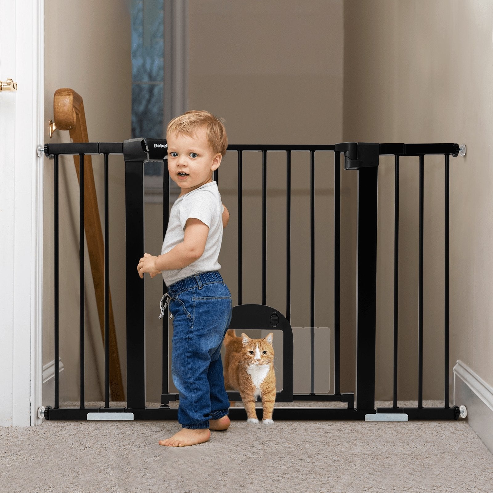 Babelio 36 High Baby Gate with Adjustable Cat Door – Fits 29-43