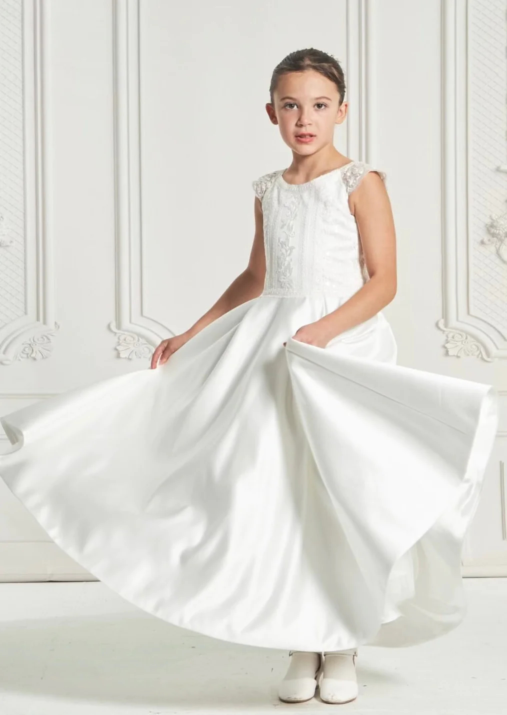 First Communion Dresses with Bow Kid's Princess Dress Tulle Gown Lace –  Avadress