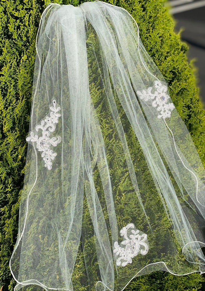 Bridal Veil Comb of Porcelain Flowers and Light Gold Leaves - Cassandra  Lynne