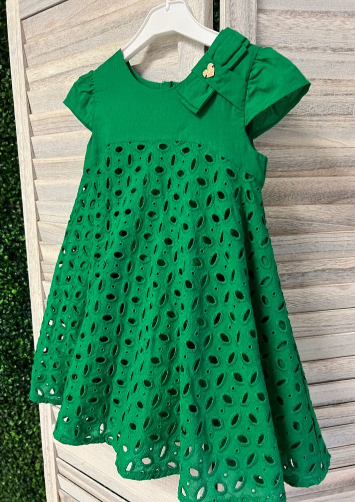 Mayoral Girl's Green Cotton Eyelet Toddler Dress-1956