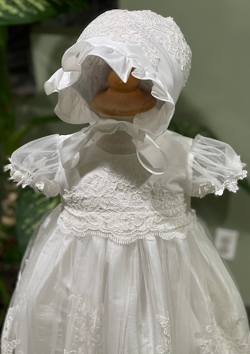 Delicate Christening Gown With Scallop Lace Sara S Children S Boutique