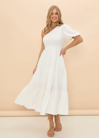 brianna one sleeve midi dress