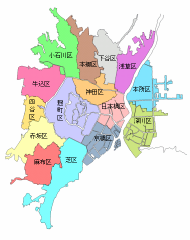 明治時代の東京15区エリアマップ