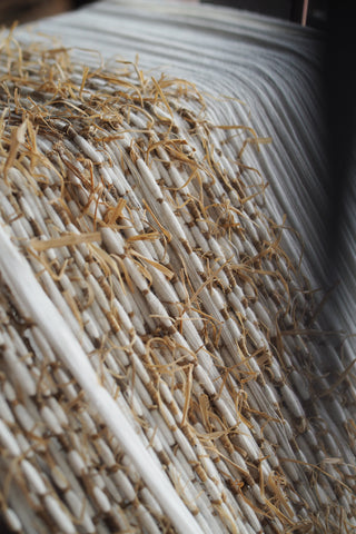 松枝家の久留米絣　オオアサで手括りした糸