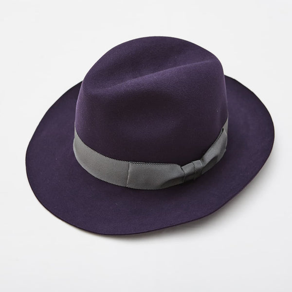 清水晶子 作 ビーバー 紫 中折れ帽子 つば広