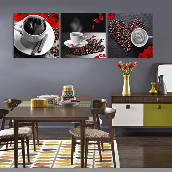 Canvas Unframed Wall Art Pictures Home Decor 3 Pieces Coffee Beans Paintings - Ecart