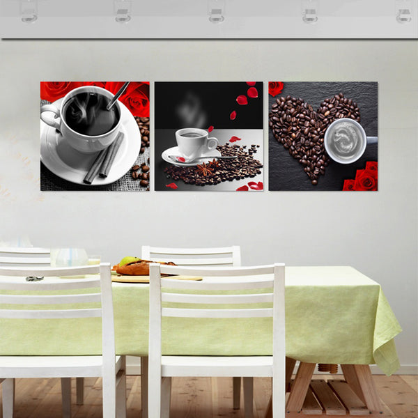 Canvas Unframed Wall Art Pictures Home Decor 3 Pieces Coffee Beans Paintings - Ecart