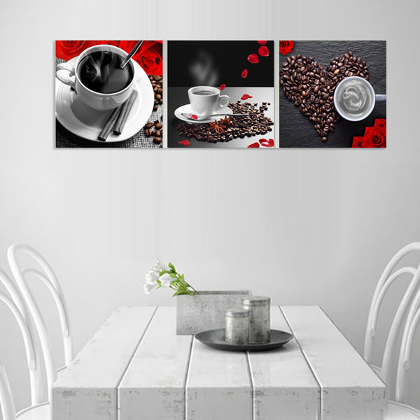 Canvas Unframed Wall Art Pictures Home Decor 3 Pieces Coffee Beans Paintings - Ecart