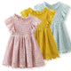 Summer Kids Baby Girl Solid Color Hollow Lace Pompom Short Sleeve O-Neck Dress