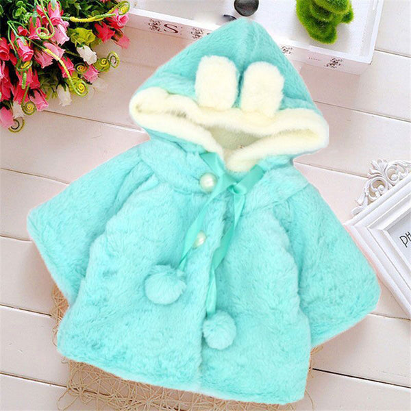 Baby Girls Infant Rabbit Ear Hoodie Warm Coat Pom Pom Bowknot Winter Clothes - Ecart