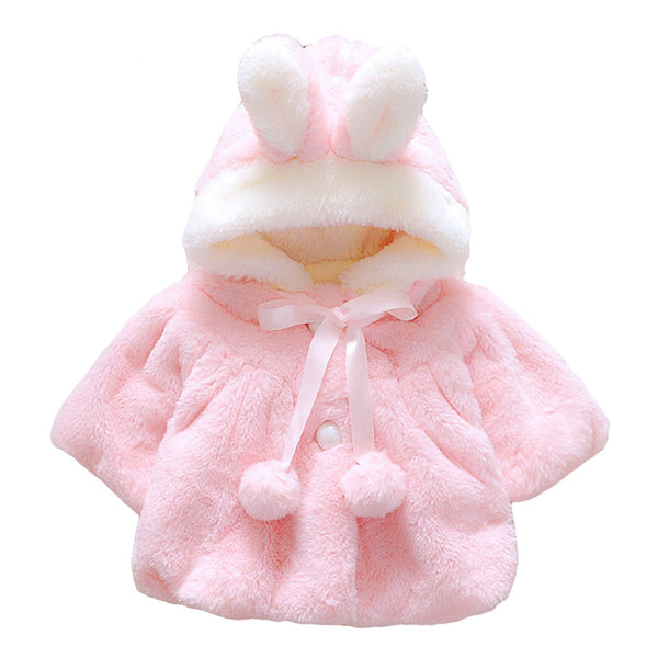 Baby Girls Infant Rabbit Ear Hoodie Warm Coat Pom Pom Bowknot Winter Clothes - Ecart