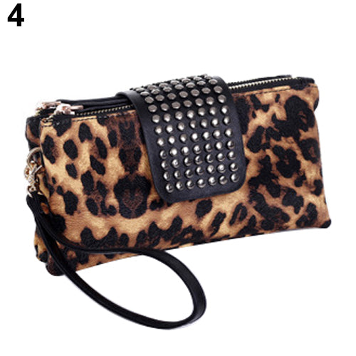 Women Rivet Zipper Wallet Holder Card Coin Clutch Purse Wristlet Evening Bag - Ecart