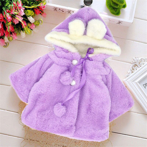 Baby Girls Infant Rabbit Ear Hoodie Warm Coat Pom Pom Bowknot Winter Clothes - Ecart