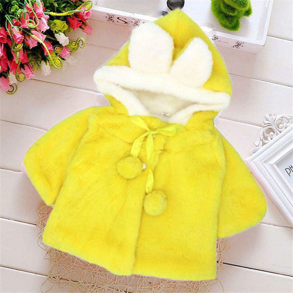 Baby Girls Infant Rabbit Ear Hoodie Warm Coat Pom Pom Bowknot Winter Clothes - Ecart