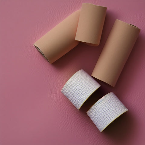 Illustrations of rolls of tape, including beige trans tape