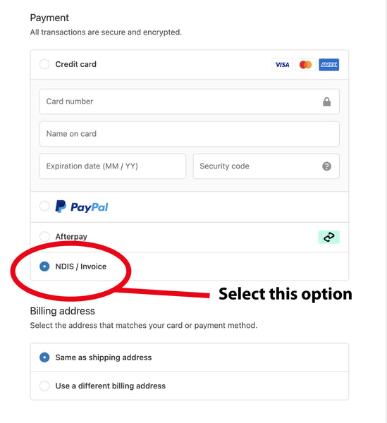 Screen shot of Payment page
