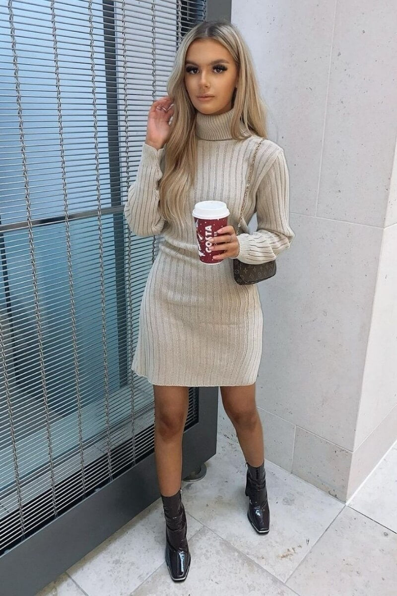 white polo neck jumper dress