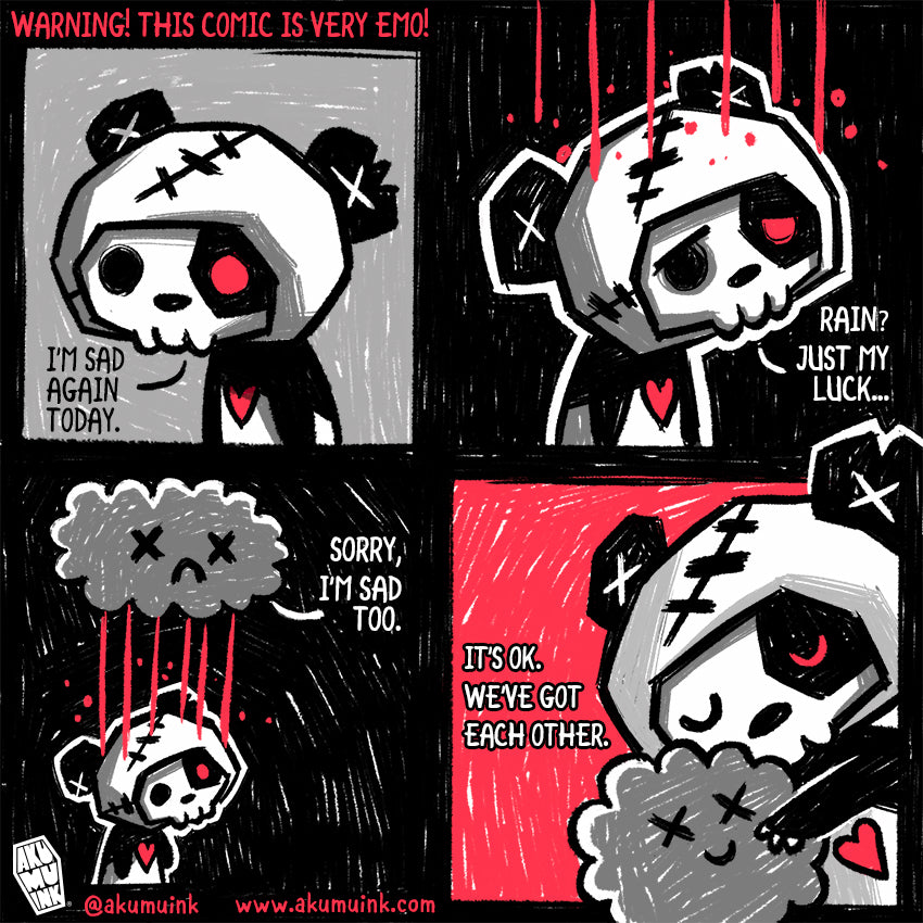 emo comic, emo art, emo, emo panda, sad panda, cute panda, skull comic, emo skull, emo skeleton, goth comic, akumuink