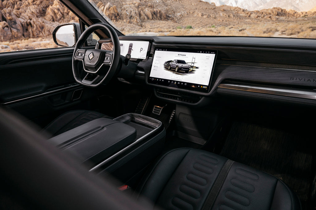 Interior of Limestone Rivian R1T near Alabama Hills, CA