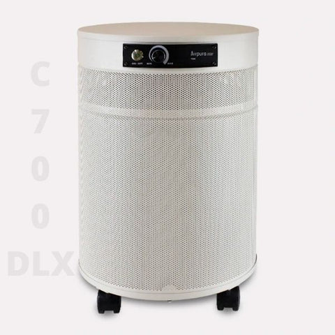 The Airpura C700 DLX in sandstone, regarded as one of the best HEPA air purifiers for removing a wide range of airborne particles.
