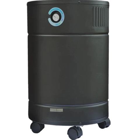 Aller Air Air Medic Pro6 Ultra air purifier in black, often featured in air ionizer reviews for its efficacy in removing airborne contaminants.