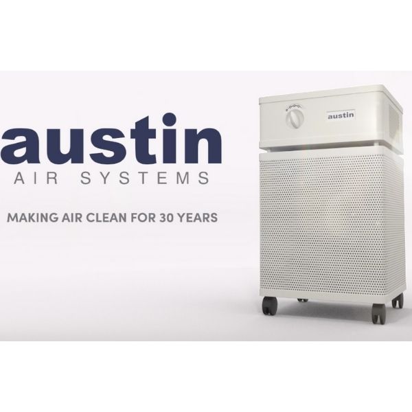 Bedroom Machine to the right of text that says Austin Air Systems Making Air Clean for 30 Years