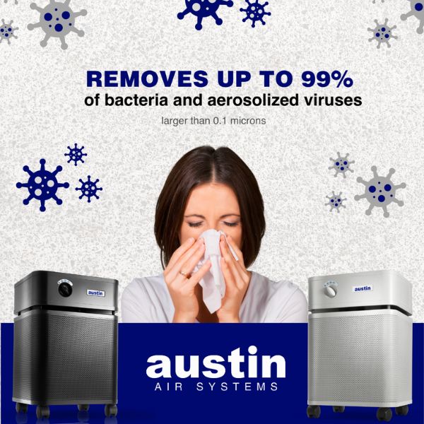 Austin Air HealthMate Plus Junior Air Purifier helps remove up to 99% of bacteria and aerosolized viruses