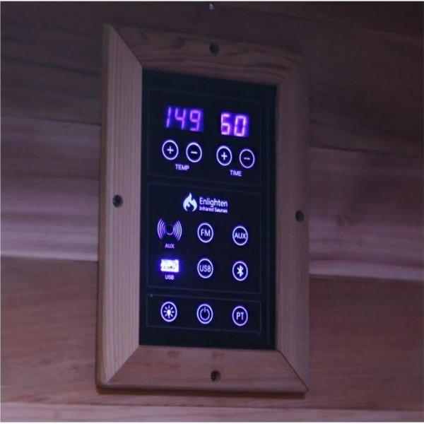 Enlighten Diamond 4 Person Corner Infrared/Traditional Hybrid Sauna Digital Controller