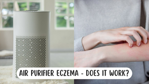 air purifier for eczema with person scratching red skin patch