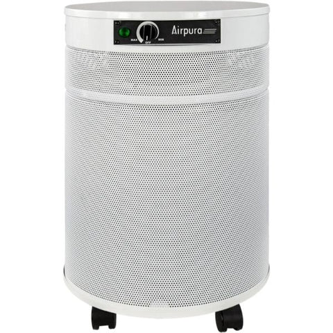 White Airpura F600 air purifier, specialized in filtering formaldehyde and VOCs, suitable for creating a toxin-free home environment.