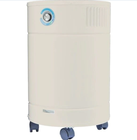 AllerAir AirMedic Pro6 Plus Air Purifier in a sandstone finish, designed to remove mold spores and pollutants from indoor air, featured against a neutral backdrop