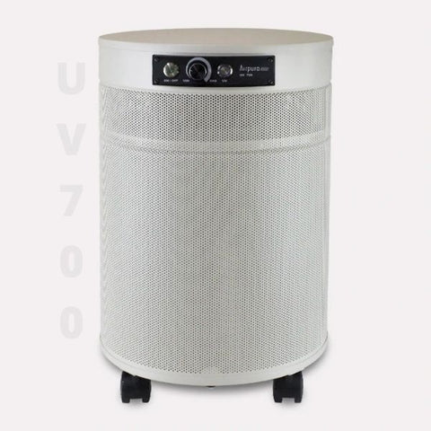 Airpura UV700 air purifier in cream, best for mold removal, with HEPA filter and UV germicidal lamp, isolated on white background