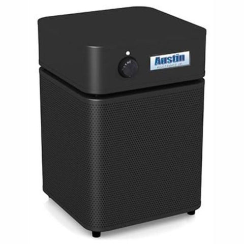 Austin black air purifier, which may be associated with charcoal air purifying bags, against a plain background for focused display