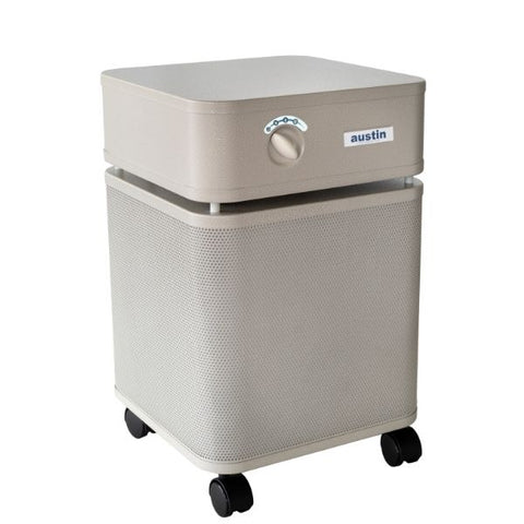 Beige Austin air purifier with potential ultraviolet (UV) cleaning feature, against a plain background, addressing "Do ultraviolet air purifiers work?