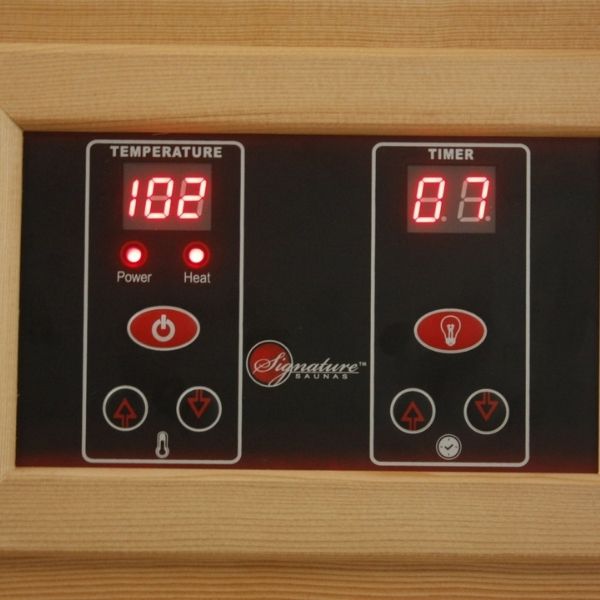 Maxxus Montilemar Edition 4 Person Near Zero EMF FAR Infrared Carbon Sauna MX-K406-01-ZF LED Control Panels on interior and exterior of the sauna