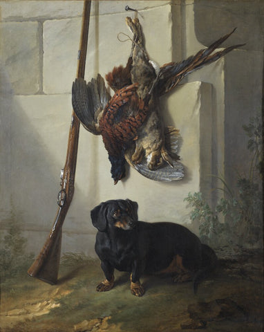 Målningen Taxen Pehr med jaktbyte från Nationalmuseums samlingar