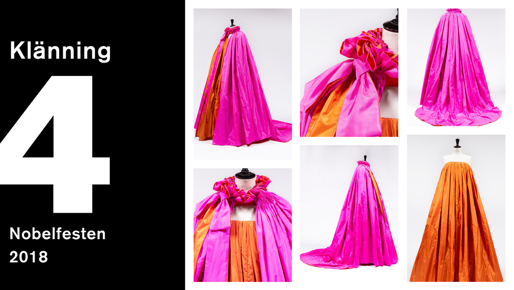 Den fjärde klänningen i orange med rosa cape