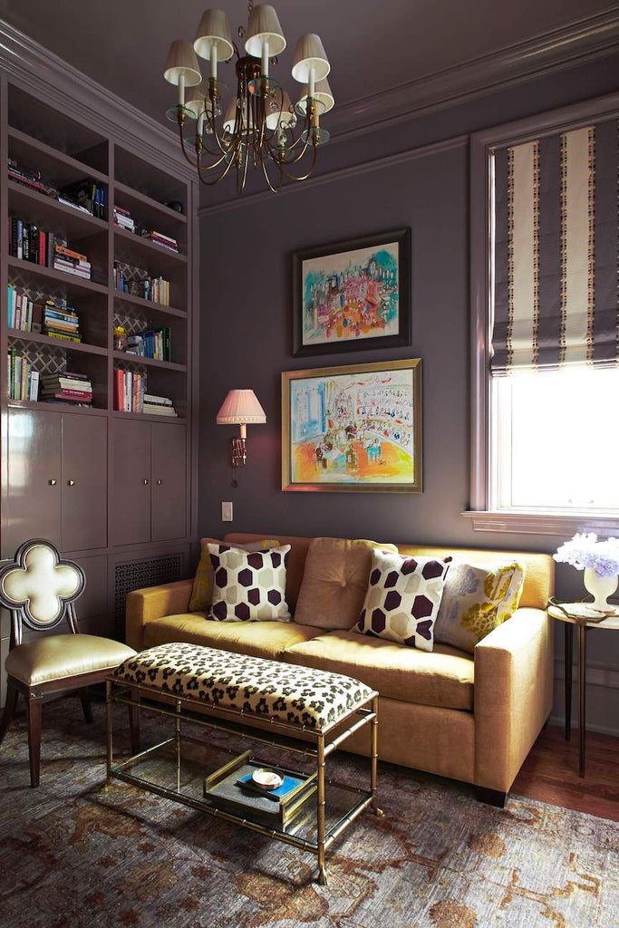 dark charcoal painted library room design