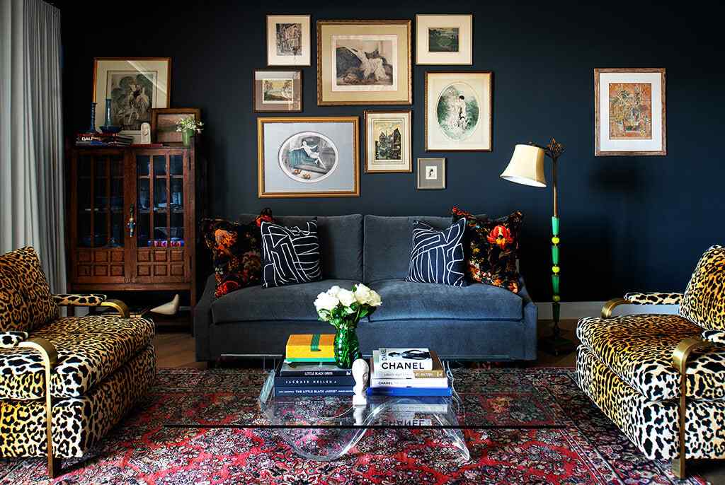 Dark living room art deco modern