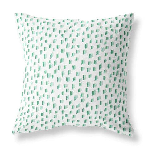 Green and white printed linen pillow