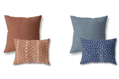 Navy blue printed and brick printed pillows