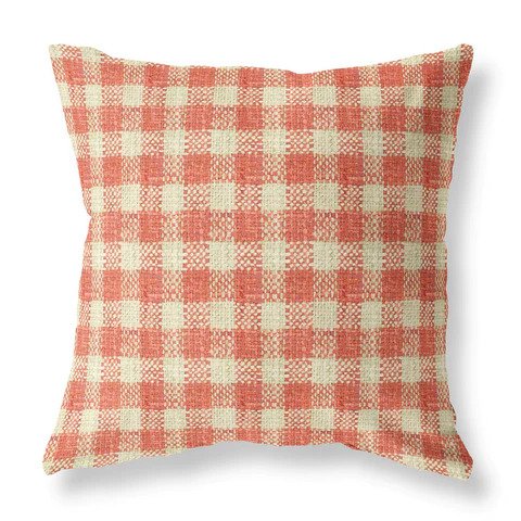 Red and white gingham fabric polyester pillow