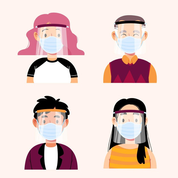 People using face shield and mask Free Vector