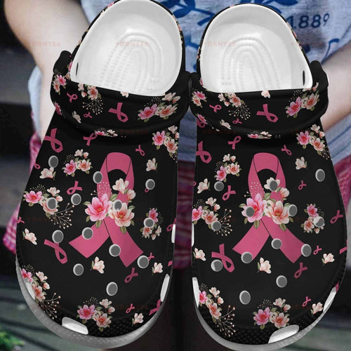  Breast Cancer Pink Ribbon Gift For Lover Rubber Comfy Footwear Personalized Clogs