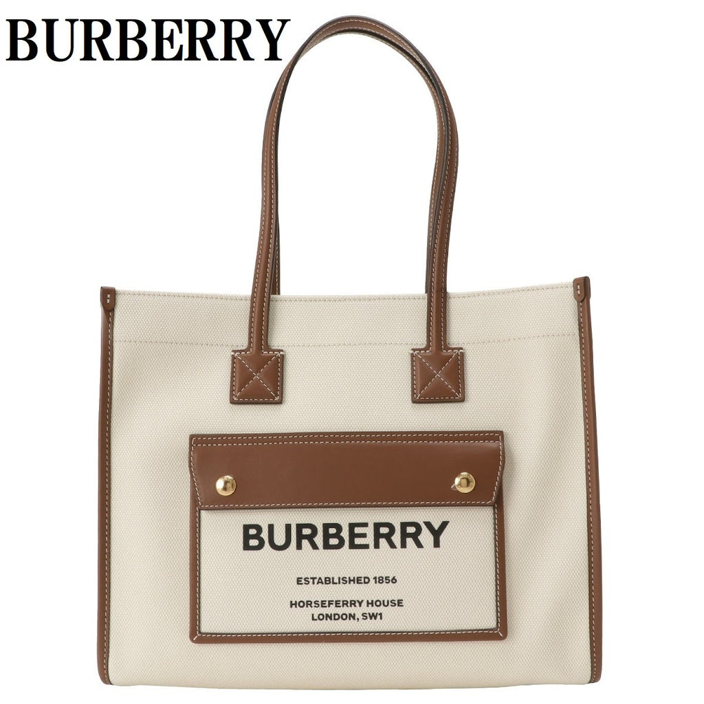 BURBERRY CANVAS LEATHER SMALL FREYA TOTE BAG 80441381 NATURAL